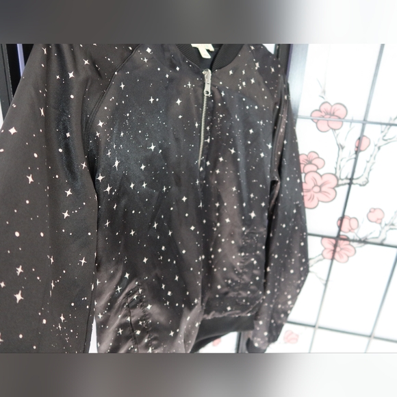 love, Fire Midnight Star Black Bomber Jacket Size Large - Picture 6 of 11